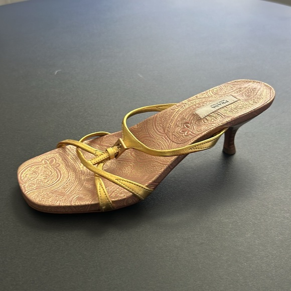Prada Calzature Donna  leather gold kitten heel  slides. - Picture 3 of 4